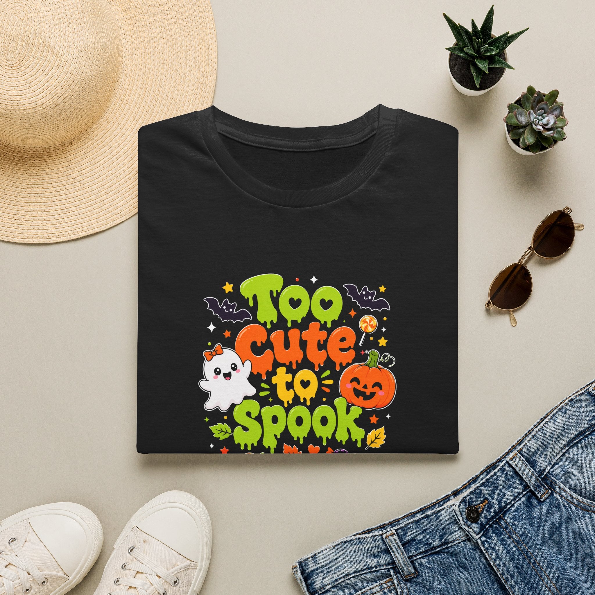Too Cute to Spook Halloween Ghost & Pumpkin T-Shirt