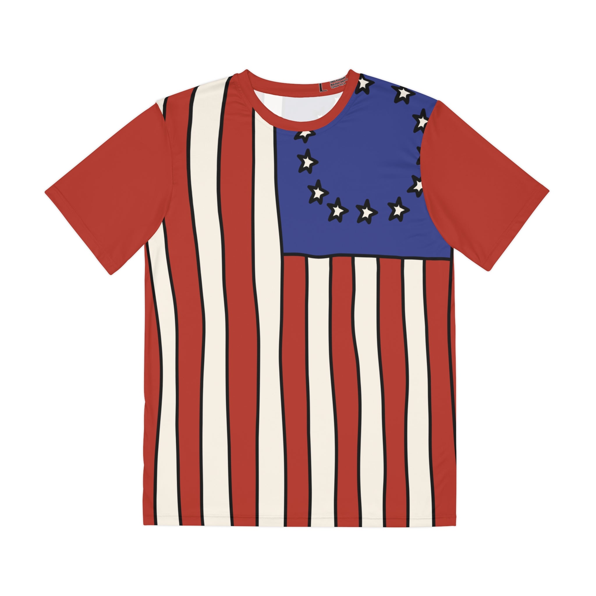 Men's and Woman's American Betsy Ross Flag Polyester Tee — Retro Patriotic USA Shirt