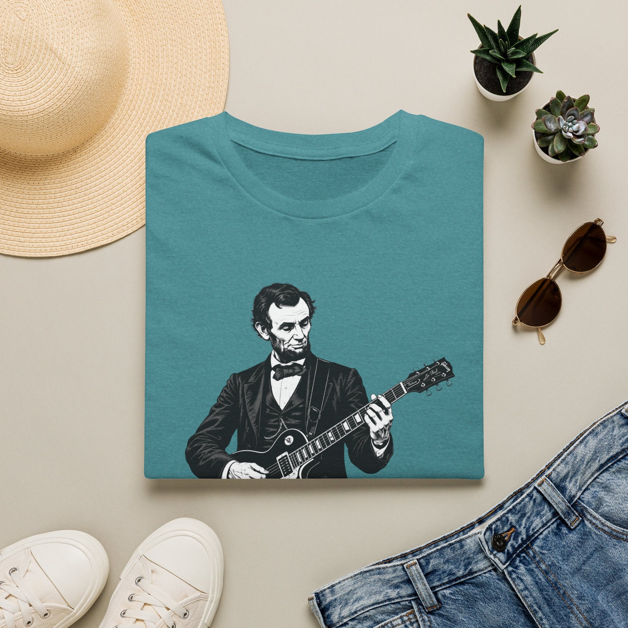 250 Years Rocking Liberty – Abraham Lincoln Guitar T-Shirt