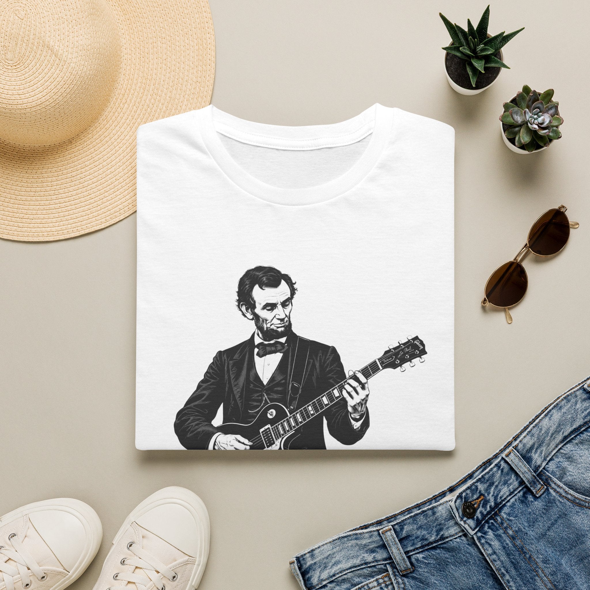 250 Years Rocking Liberty – Abraham Lincoln Guitar T-Shirt