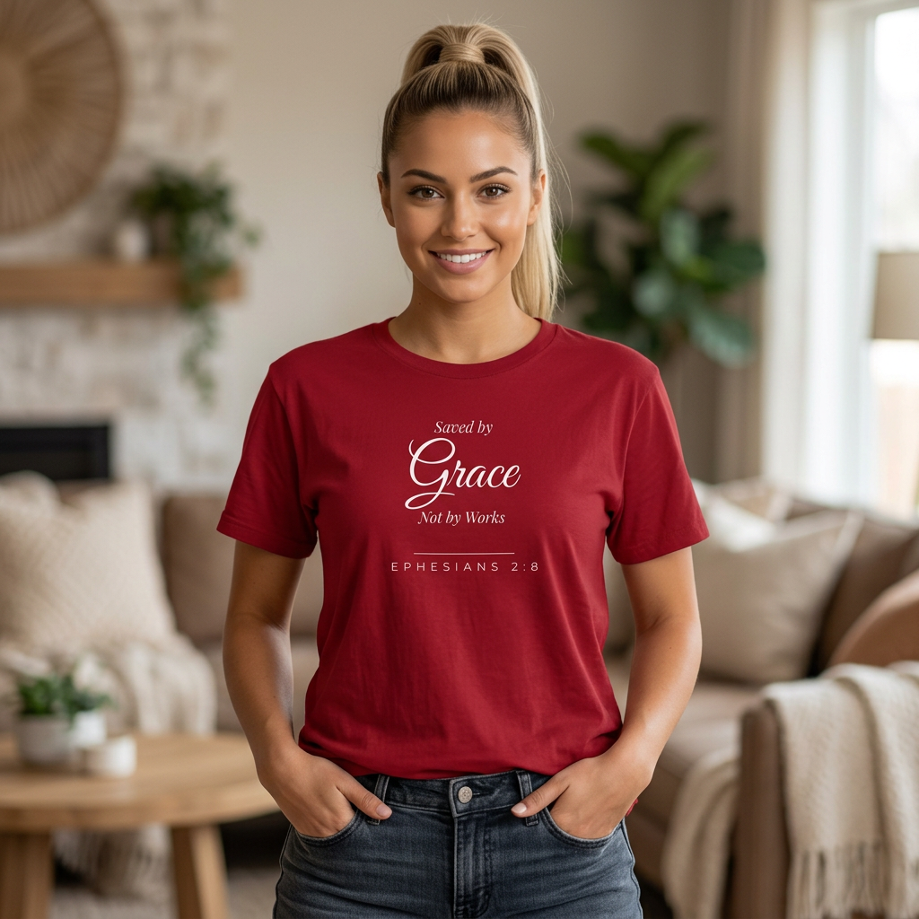 Saved by Grace, Not by Works  Ephesians 2:8 Christian T-Shirt  Comfort Colors 1717 Faith Tee