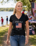 Vintage Betsy Ross Flag V-Neck Tee — WOMAN'S    "We the People" 1776–2026 Patriotic T‑Shirt