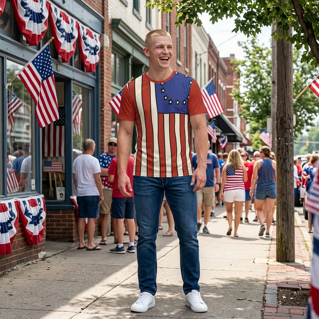 Men's and Woman's American Betsy Ross Flag Polyester Tee — Retro Patriotic USA Shirt