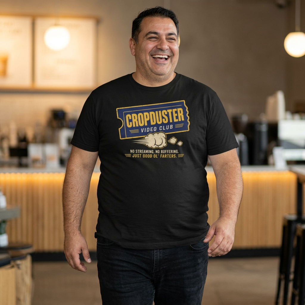 Cropduster Video Club Shirt – Funny Retro 80s 90s Fart Humor Tee