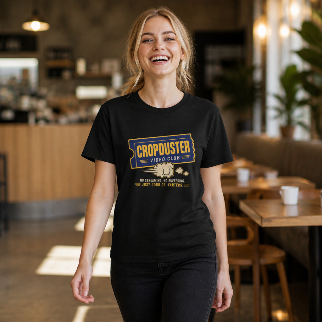 Cropduster Video Club Shirt – Funny Retro 80s 90s Fart Humor Tee