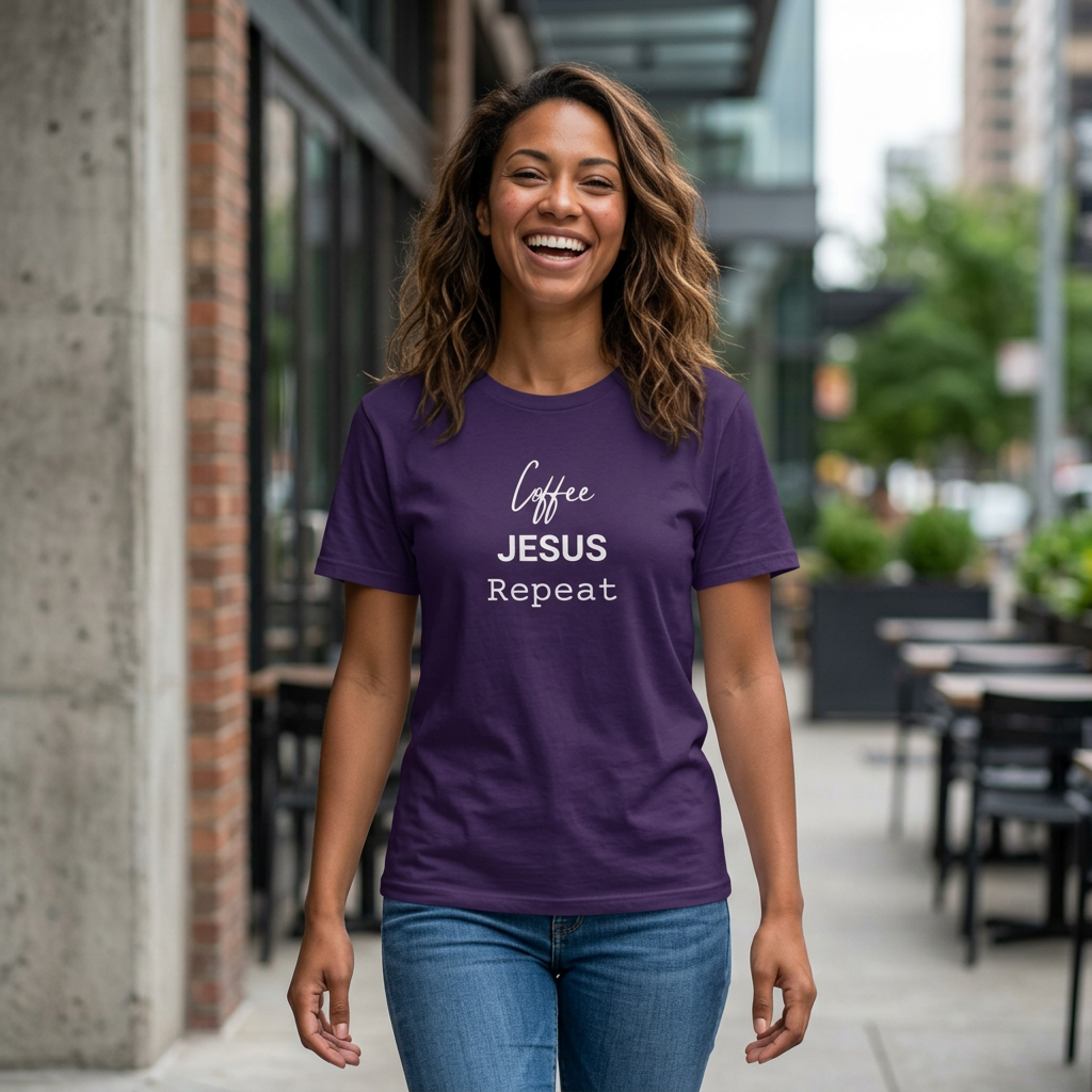 Coffee. Jesus. Repeat. Christian T-Shirt | Faith & Coffee Lover Tee — Funny Religious Shirt