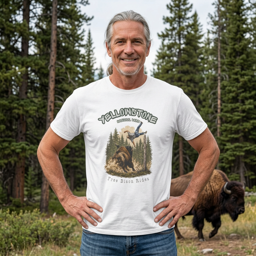 Yellowstone Free Bison Rides T-Shirt | Funny National Park Buffalo Tee