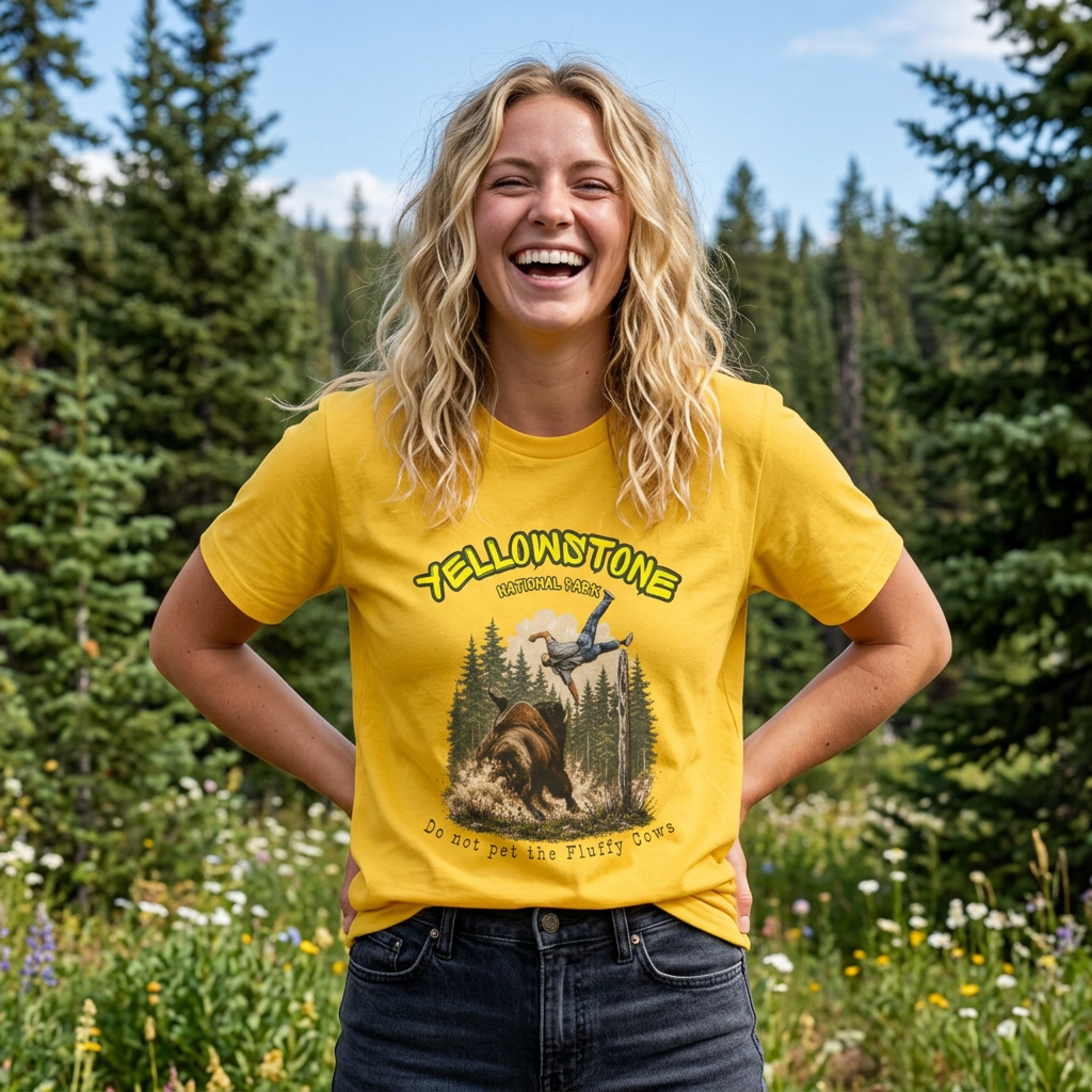 Yellowstone National Park Funny Bison T-Shirt | Do Not Pet the Fluffy Cows | National Park Humor Tee | Wildlife Safety Shirt | Tourist Gift