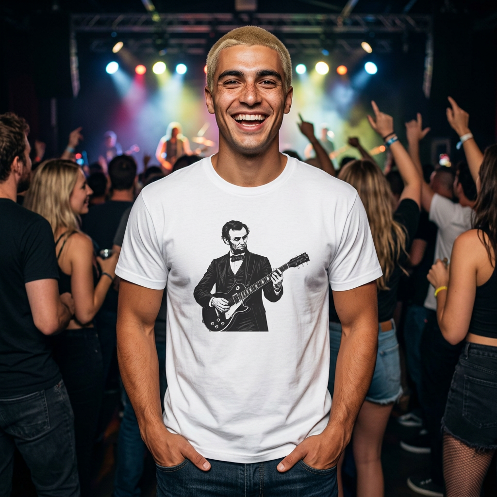 250 Years Rocking Liberty – Abraham Lincoln Guitar T-Shirt