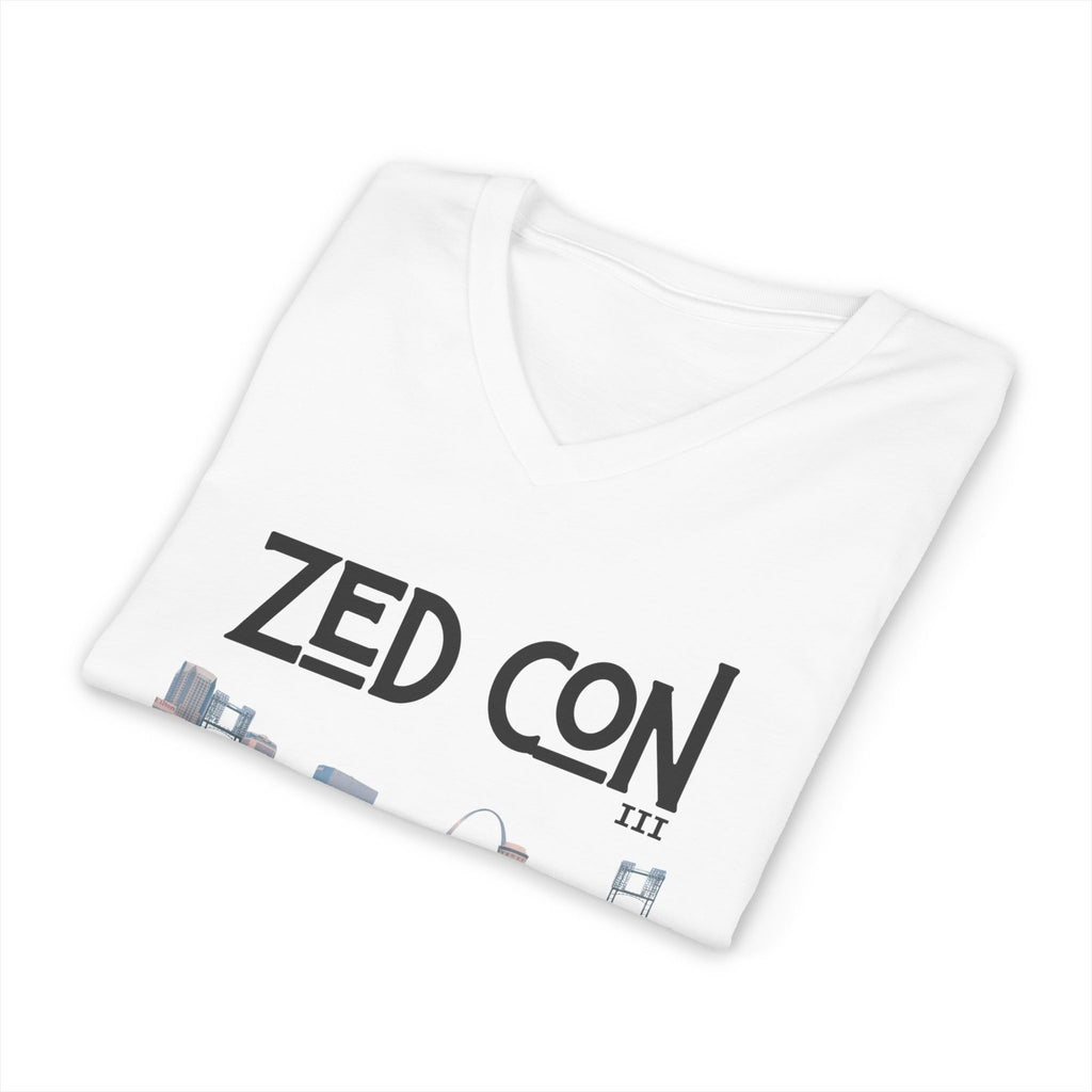 Zed Con Cityscape V-Neck Tee — Retro Seagull & Skyline Graphic Shirt