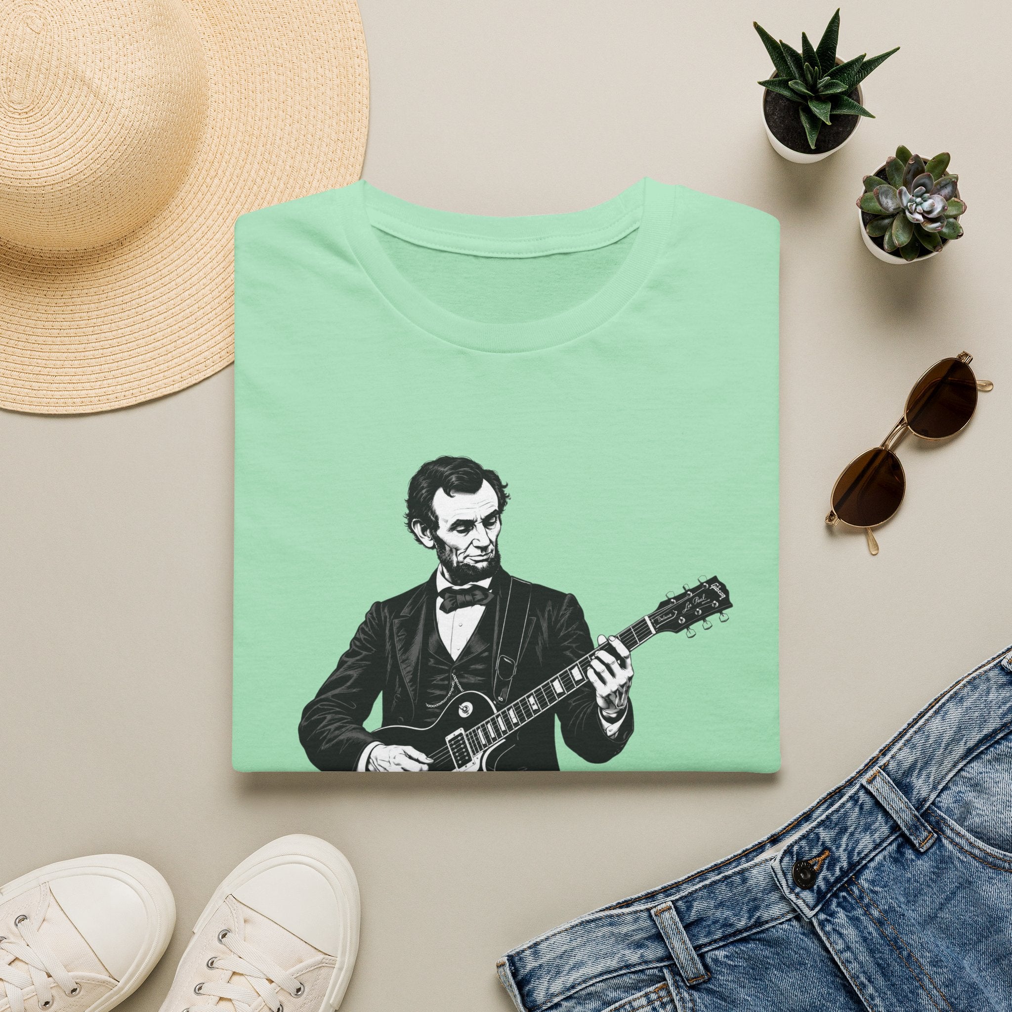 250 Years Rocking Liberty – Abraham Lincoln Guitar T-Shirt