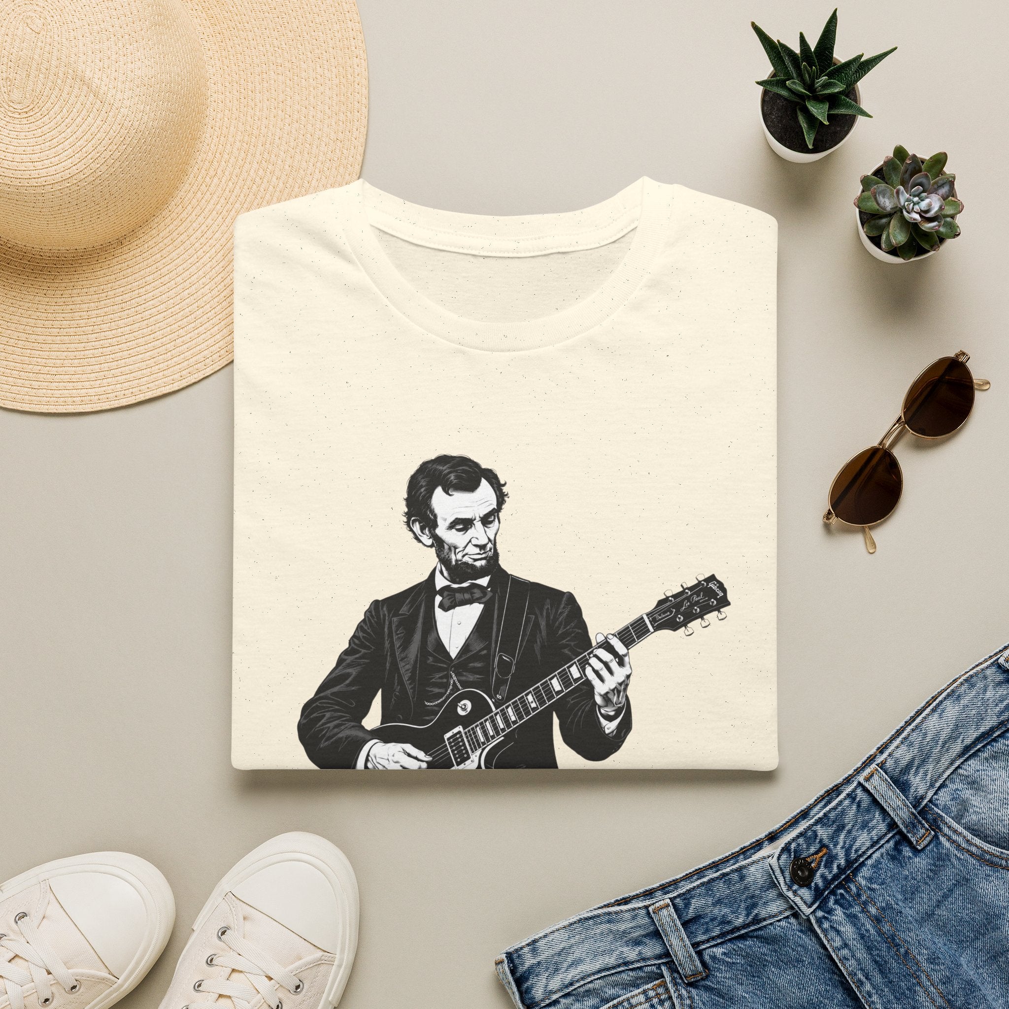 250 Years Rocking Liberty – Abraham Lincoln Guitar T-Shirt