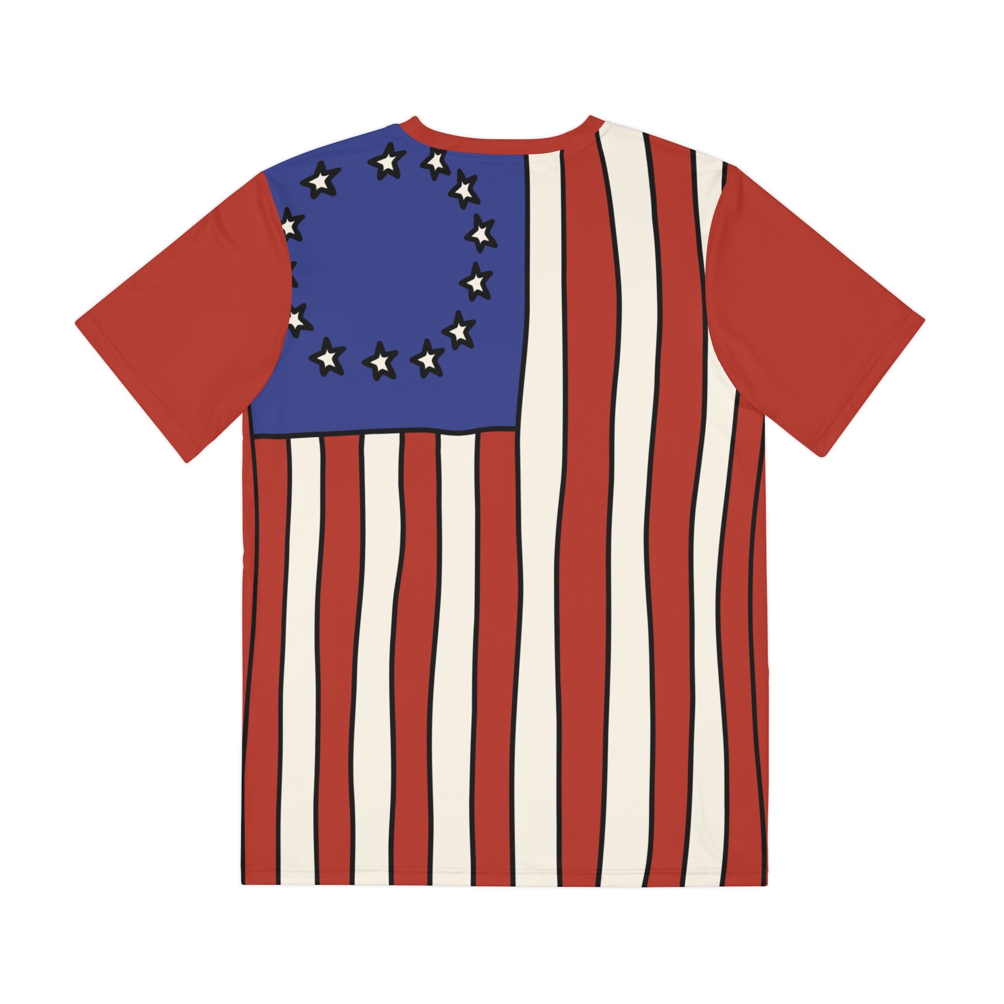 Men's and Woman's American Betsy Ross Flag Polyester Tee — Retro Patriotic USA Shirt